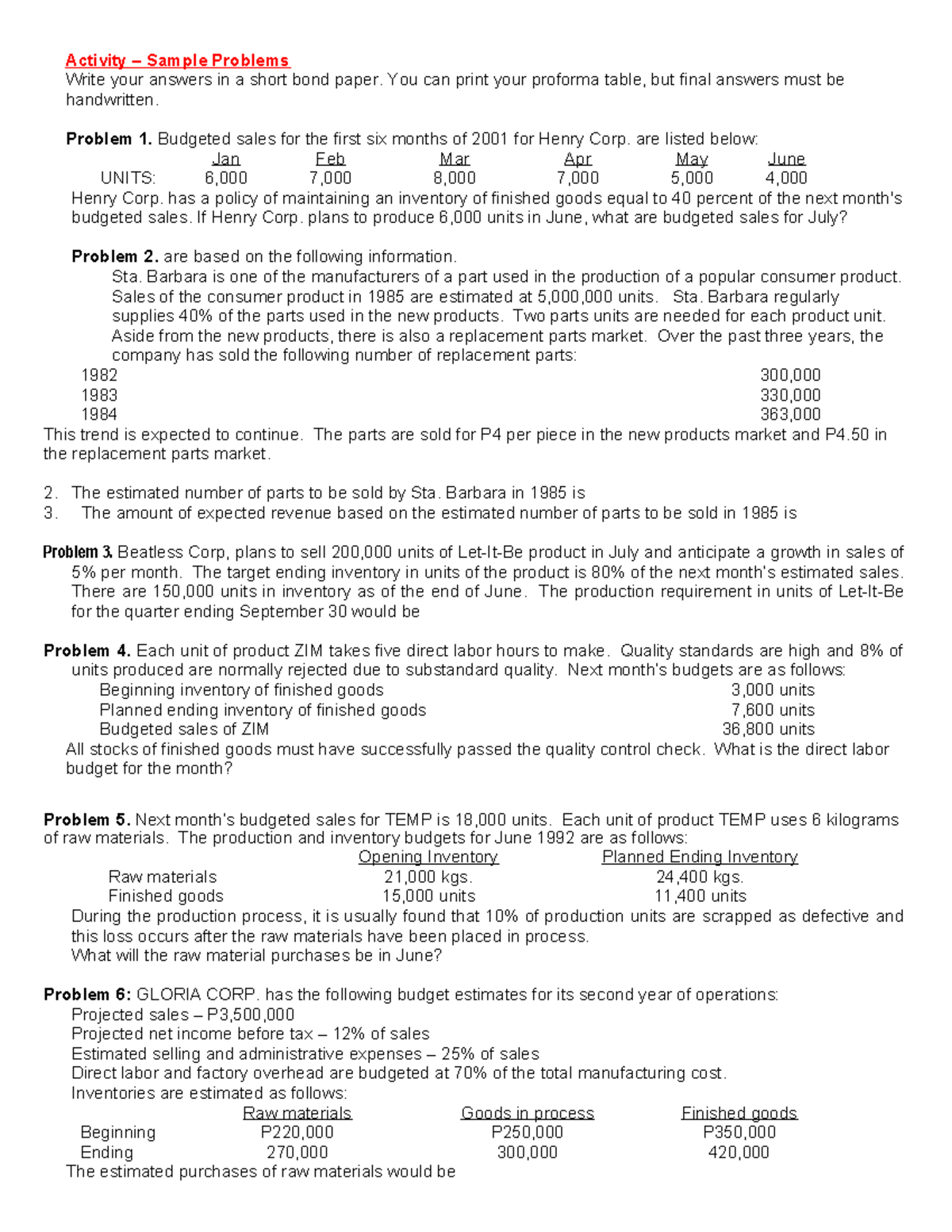 Master+Budget - kikiki - Activity – Sample Problems Write your answers ...