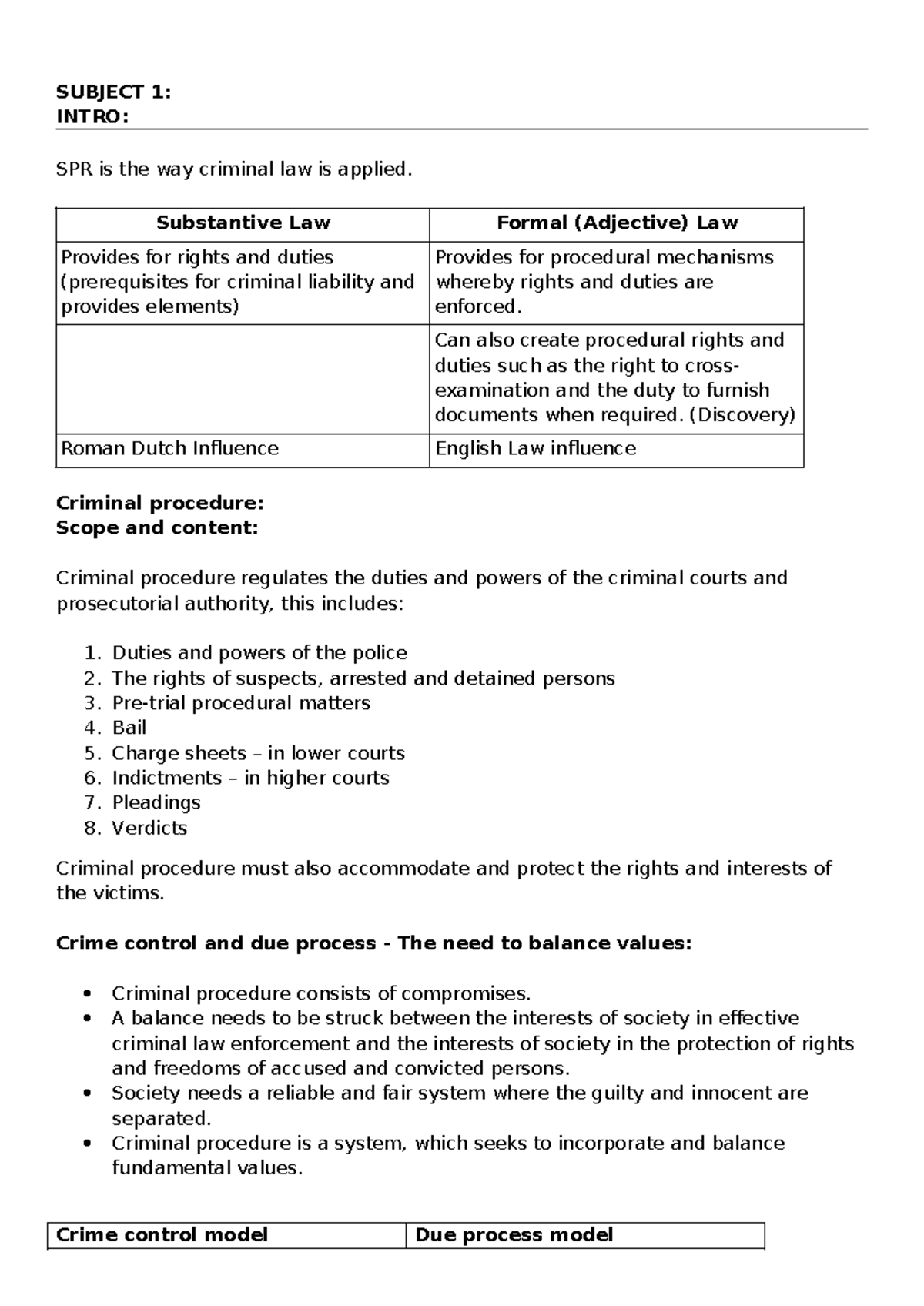 SUBJECT 1: INTRODUCTION TO CRIMINAL PROCEDURE AND RIGHTS - Studocu
