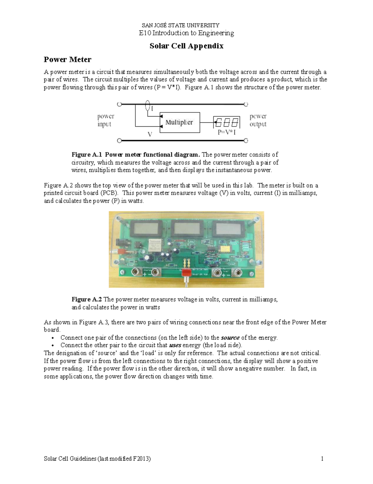 E10 Solar Cell Lab Guidelines: Power Meter Appendix - Studocu