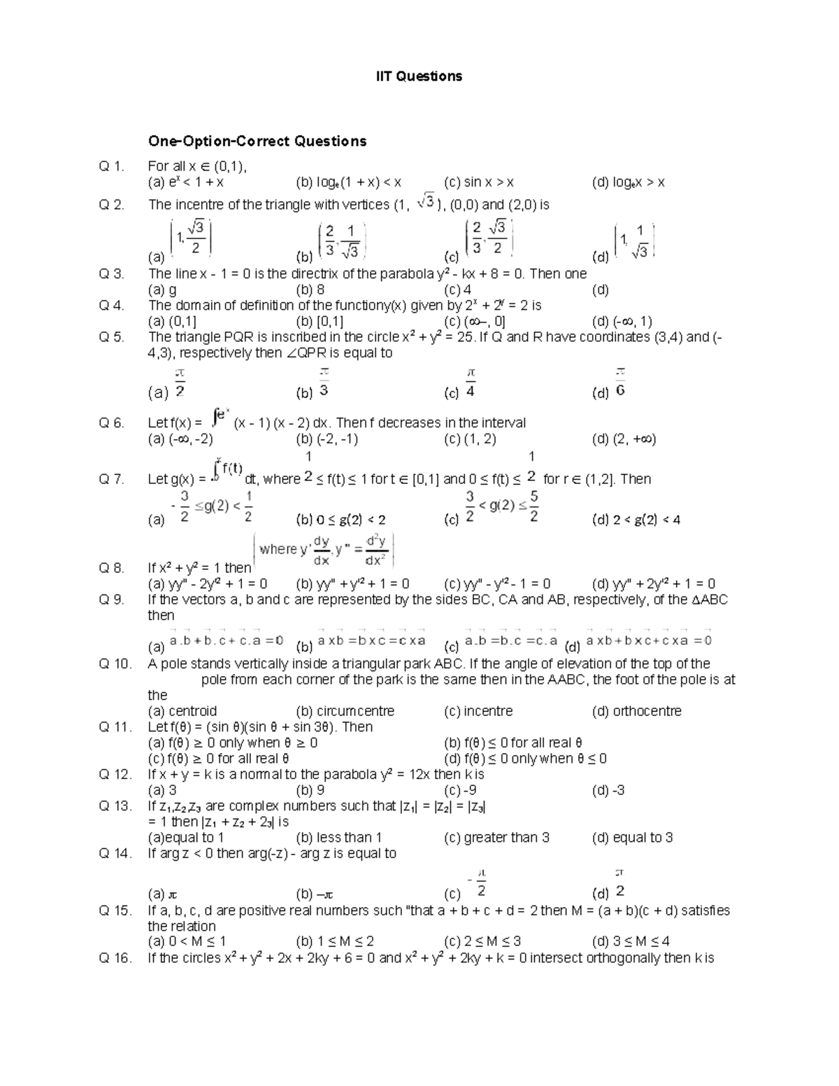 IIT Questions - Comprehensive Study Guide for Exam Preparation - Studocu
