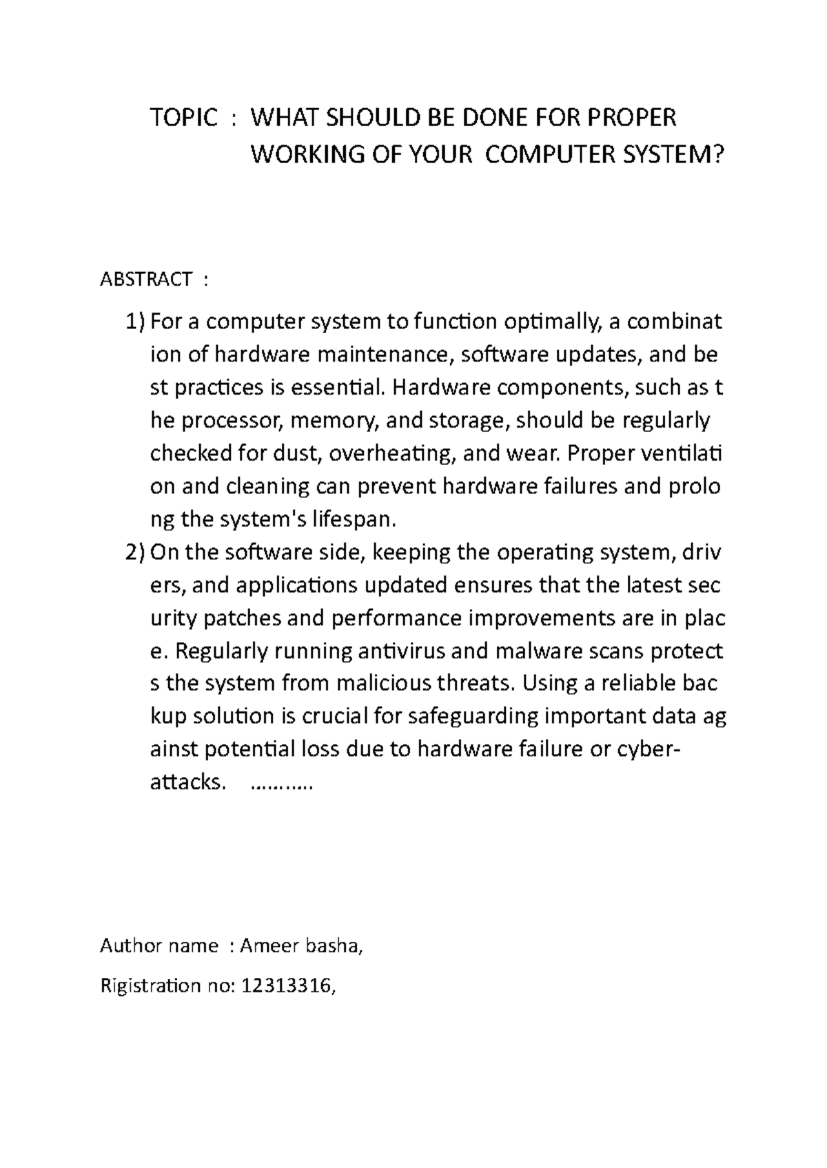 Os term paper - Operating systems - TOPIC : WHAT SHOULD BE DONE FOR ...