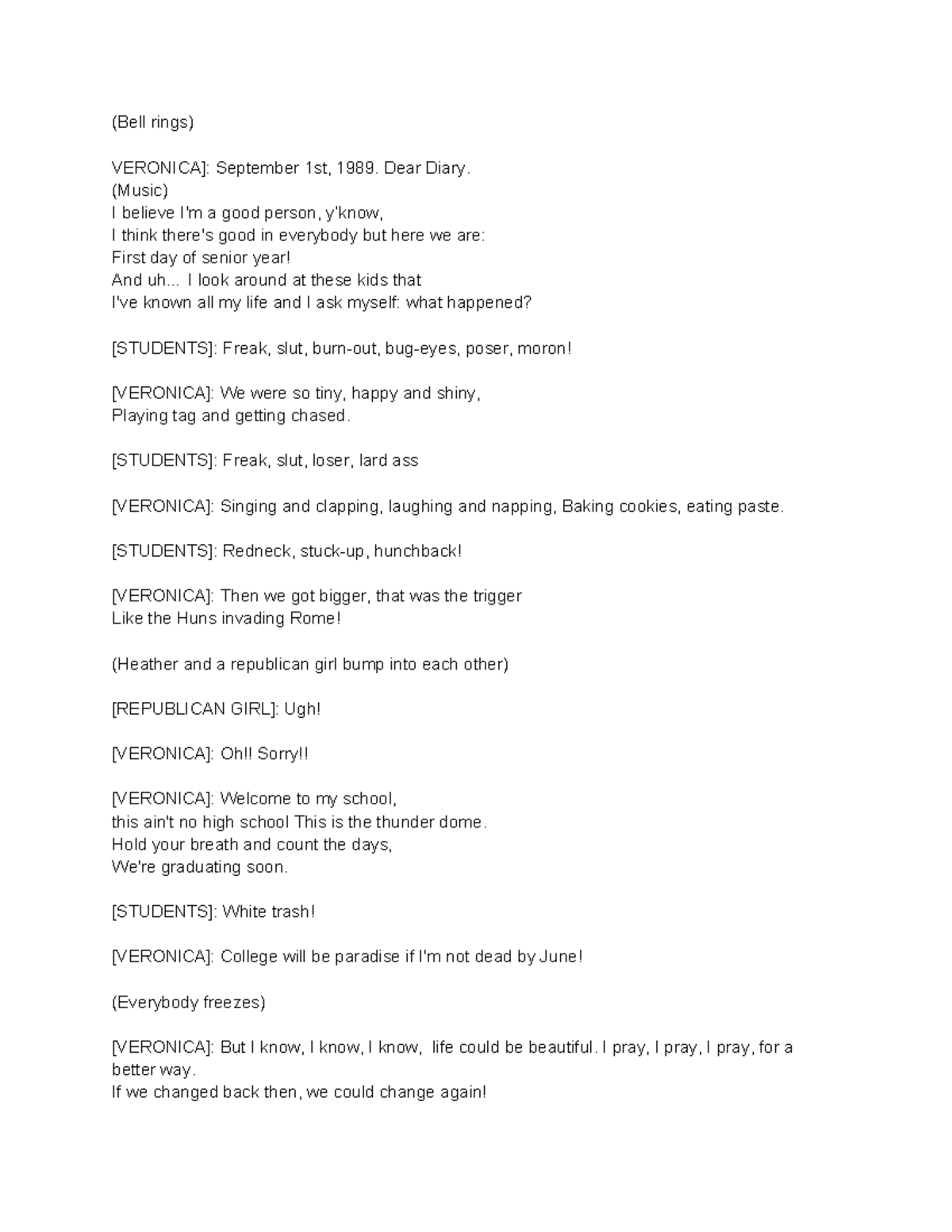 Heathers Script - Play Analysis and Insights - Studocu