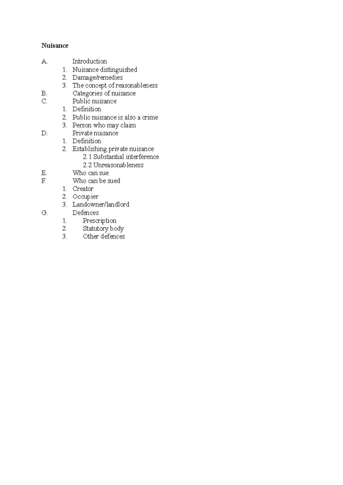 Nuisance - lecture notes - Nuisance A. Introduction 1. Nuisance ...