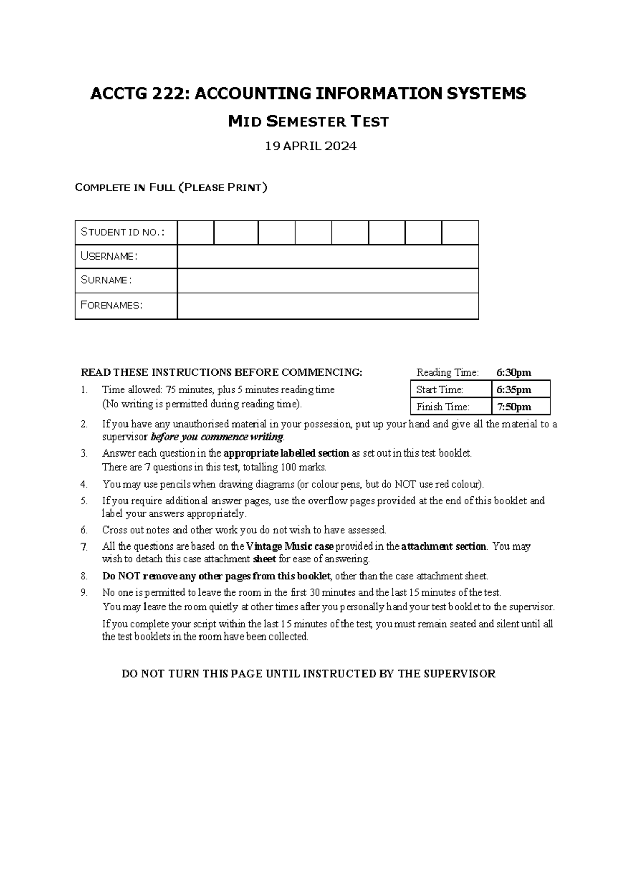 ACCTG ACCOUNTING INFORMATION SYSTEMS MID SEMESTER TEST 2024 GUIDELINES ...