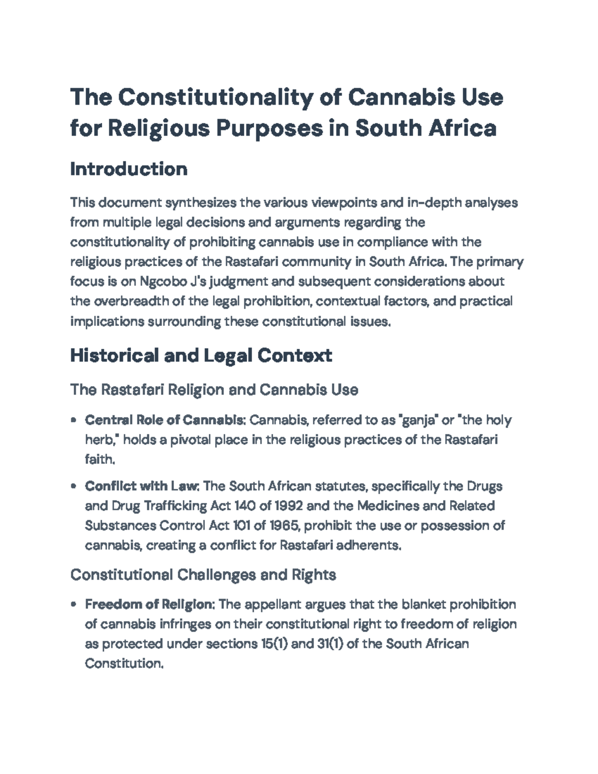 The Constitutionality of Cannabis Use for Religious Practices in SA ...