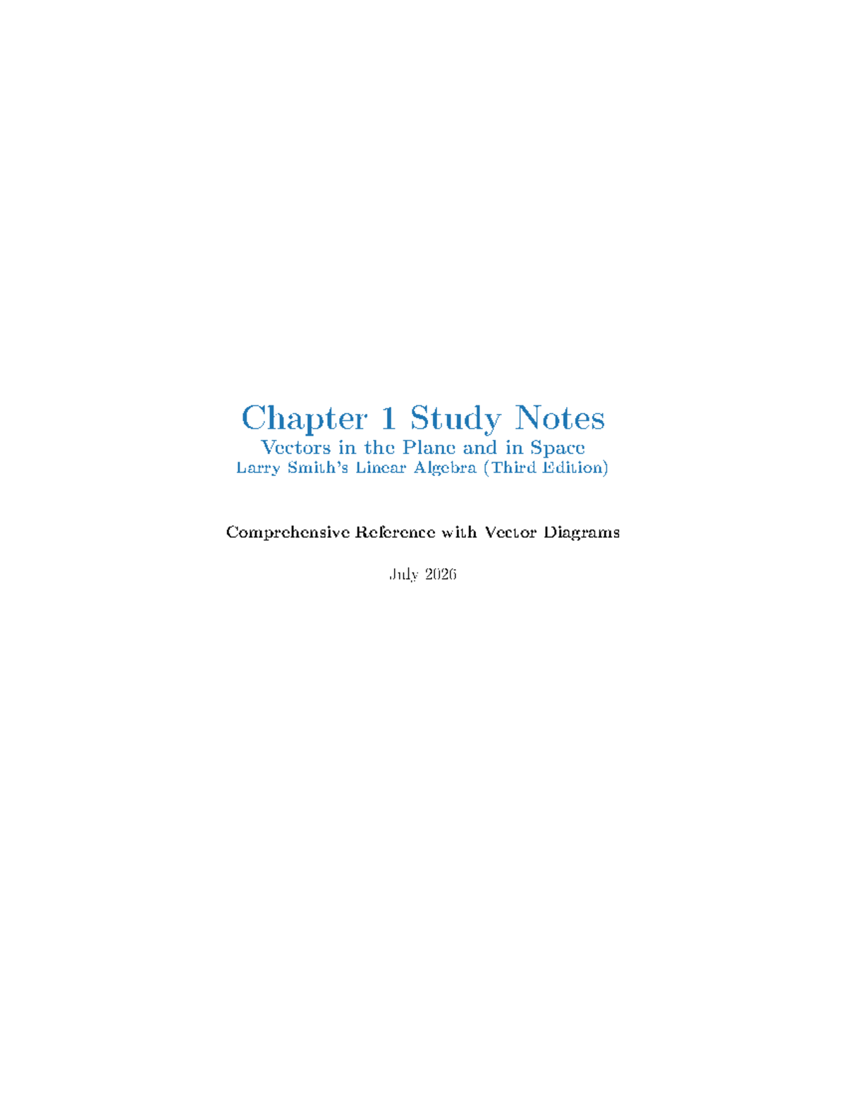 Chapter 1 Study Notes: Vectors in the Plane & Space (Linear Algebra ...