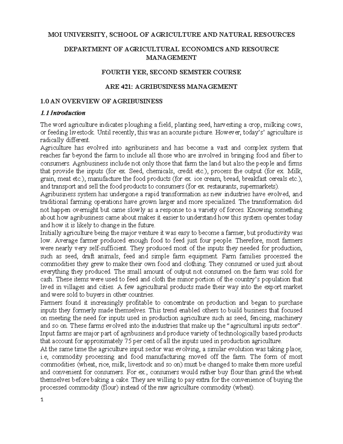 ARE 421: Agribusiness Management - Comprehensive Class Notes - Studeersnel