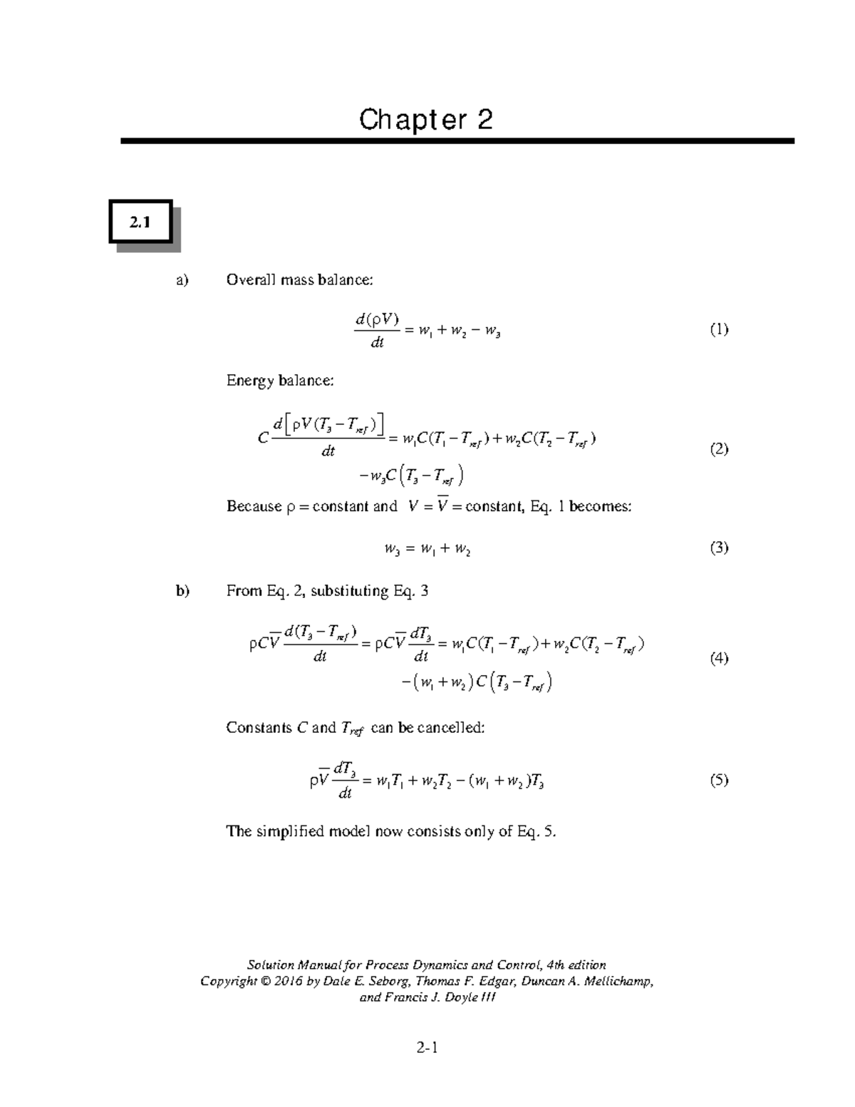 Seborg CH2 Solutions: Mass & Energy Balances in Process Dynamics - Studocu