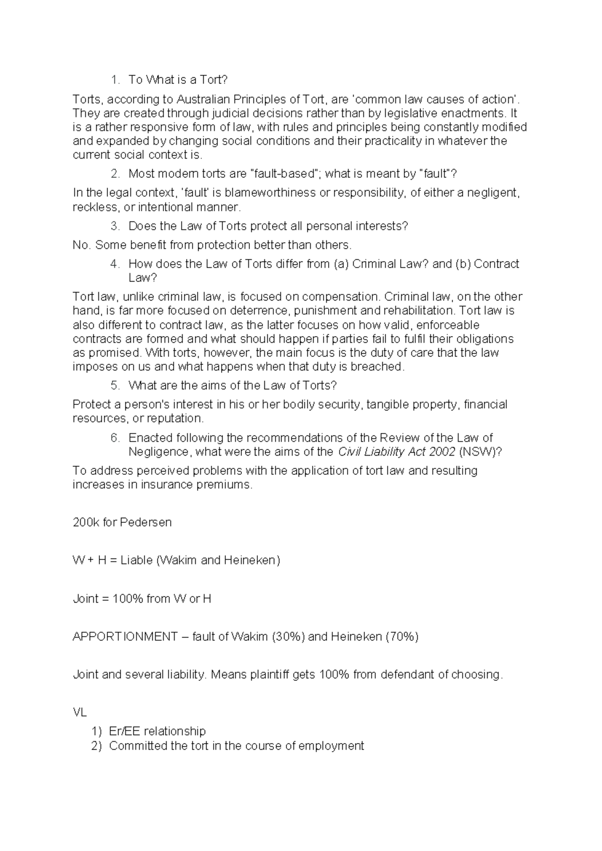 Torts: Understanding Key Principles and Case Law (LAW101) - Studocu