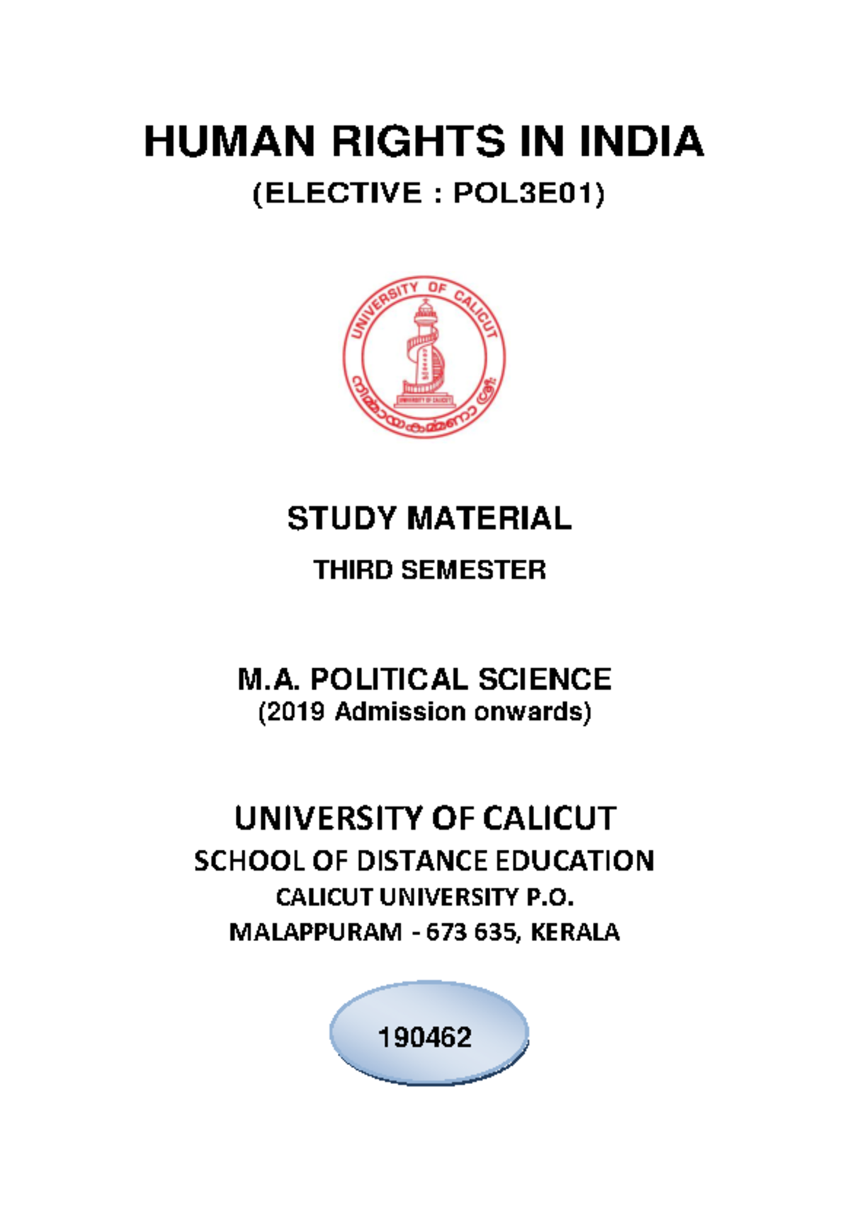 Human Rights IN India - THIRD SEMESTER ELECTIVE M.A. POLITICAL SCIENCE ...