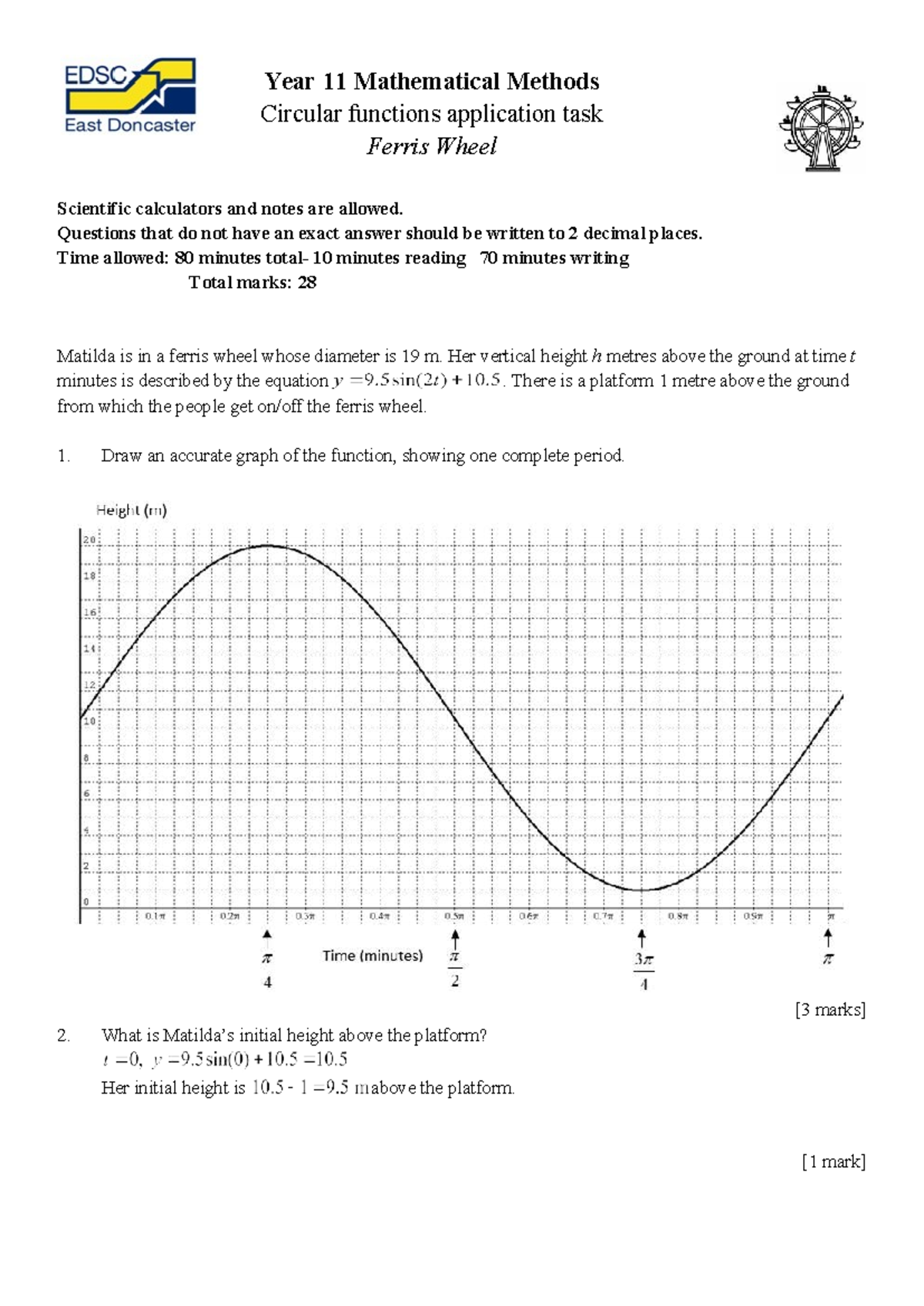 11MM Circular Functions 2019 Application Task: Ferris Wheel Solutions ...