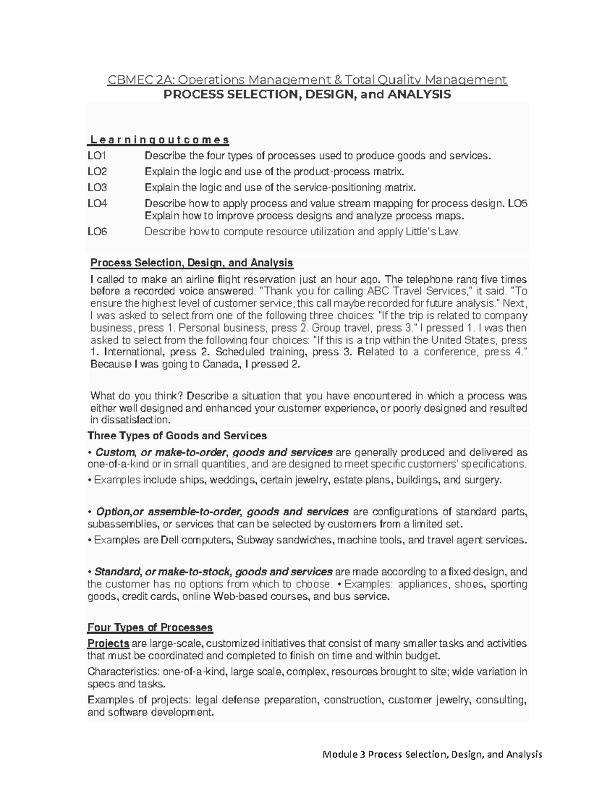 CBMEC 2A: Process Selection, Design, and Analysis Overview - Studocu