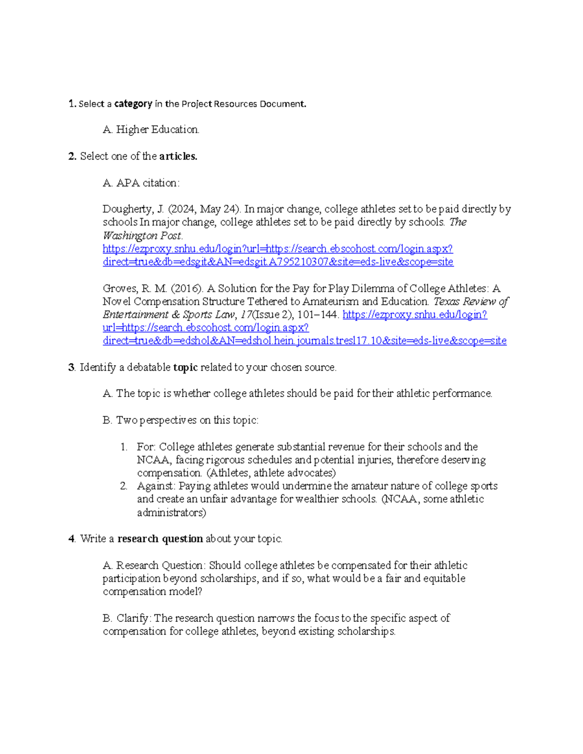 ENG 190 Final Assignment: Debating Compensation for College Athletes ...