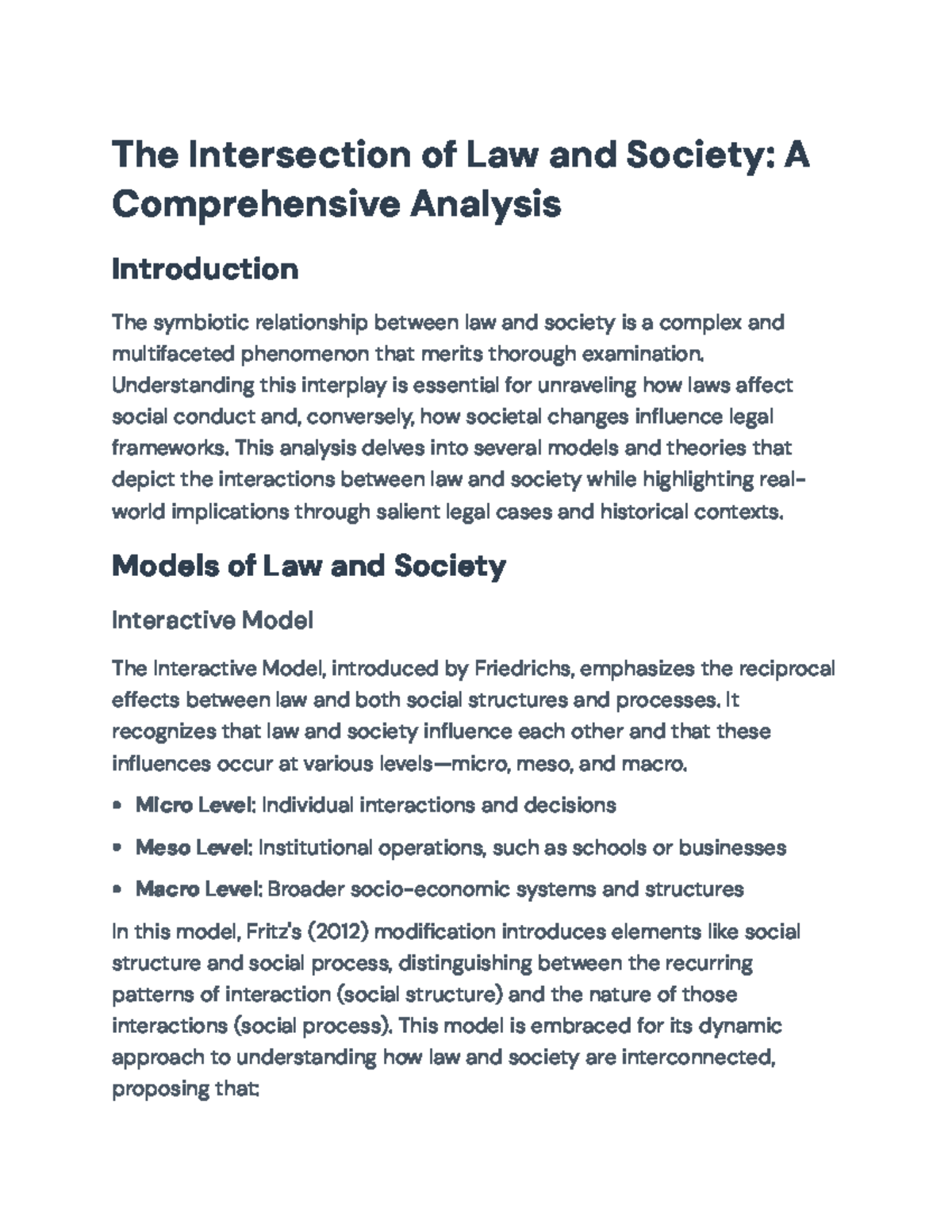 The Intersection of Law and Society: Comprehensive Models and Analysis ...