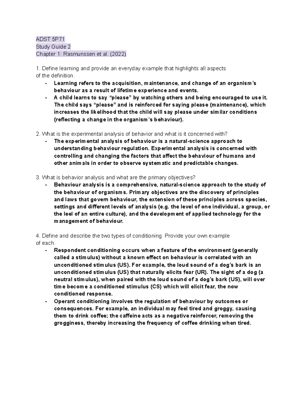 ADST 5P71 Study Guide: Key Concepts in Behavior Analysis and ...