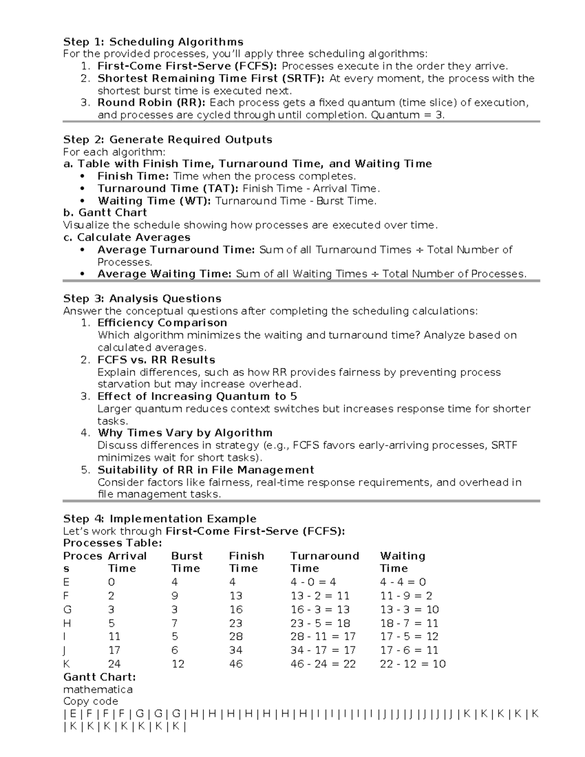 Scheduling Algorithms Analysis: FCFS, SRTF, and RR for Task Performance ...