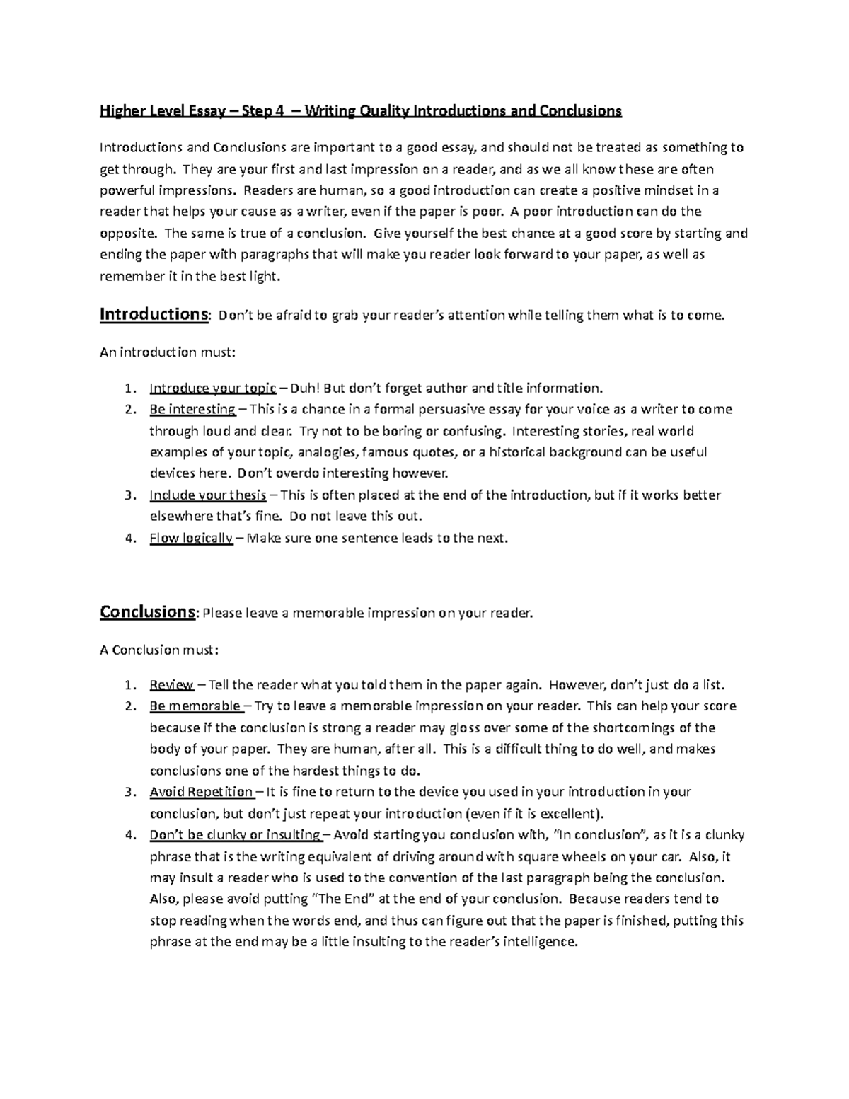 Higher Level Essay (HLT 101) Step 4: Crafting Strong Intros ...