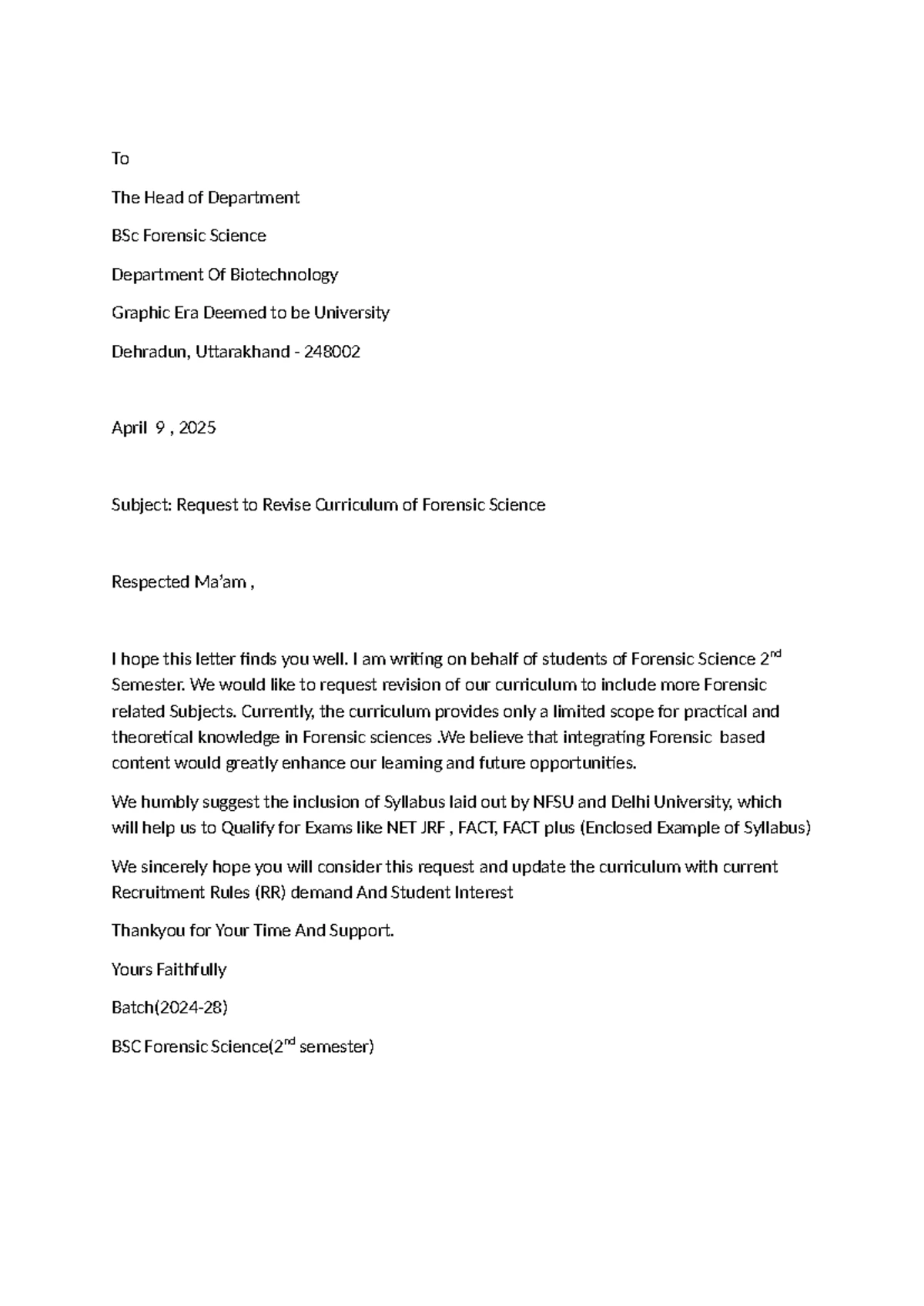 Application for Attendance Request - BSc Forensic Science - Studocu