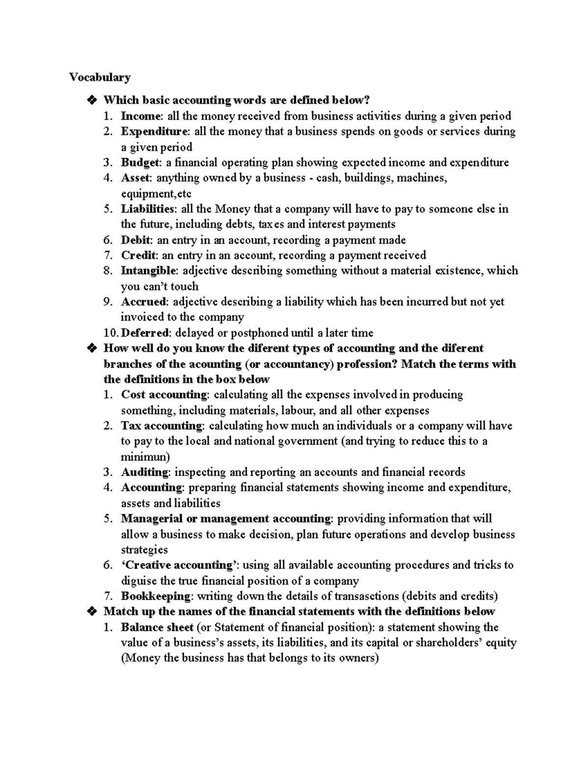 Module 7 - Unit 19: Key Terms in Accounting & Finance Vocabulary - Studocu