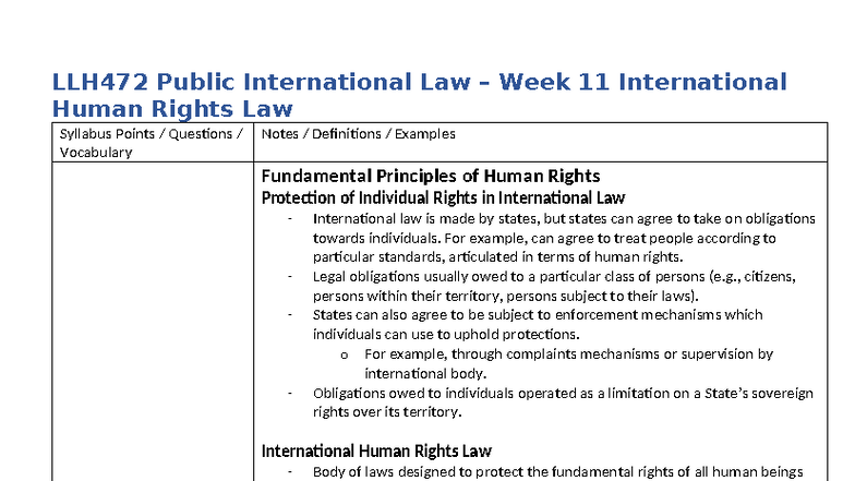 LLH472 Week 11: Key Concepts in International Human Rights Law - Studocu