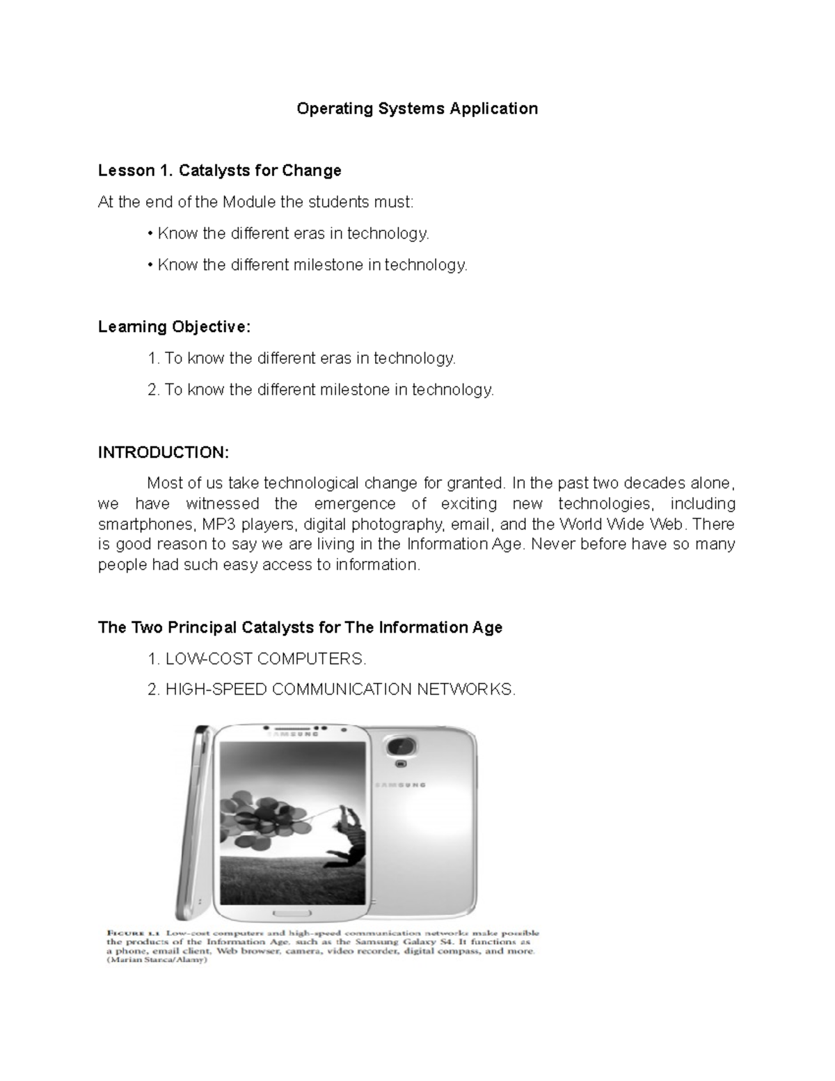 Lesson 1: Milestones in Tech - Catalysts for Change in OS - Studocu
