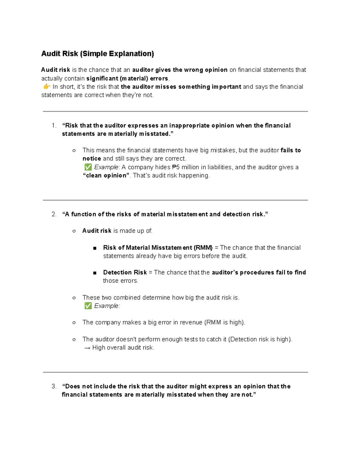 Audit Risk (ACCT 101) Lecture Notes and Summary - Studocu