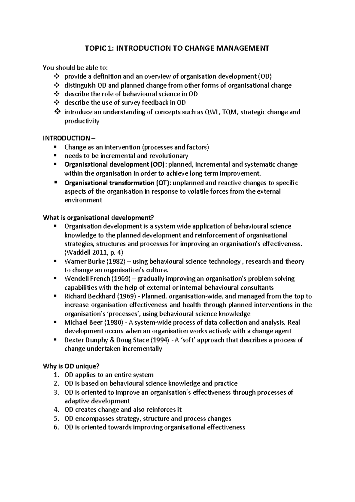 Change Management (CM) - Topic 1 Summary and Overview Notes - Studocu