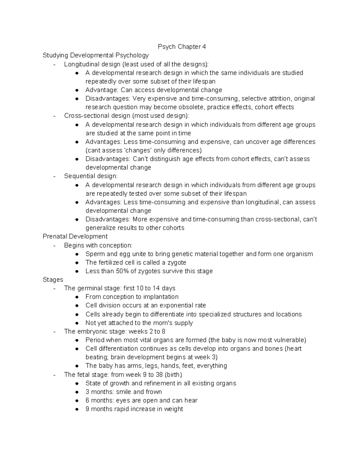Psych 101 - Chapter 4 Lecture Notes on Developmental Psychology - Studocu