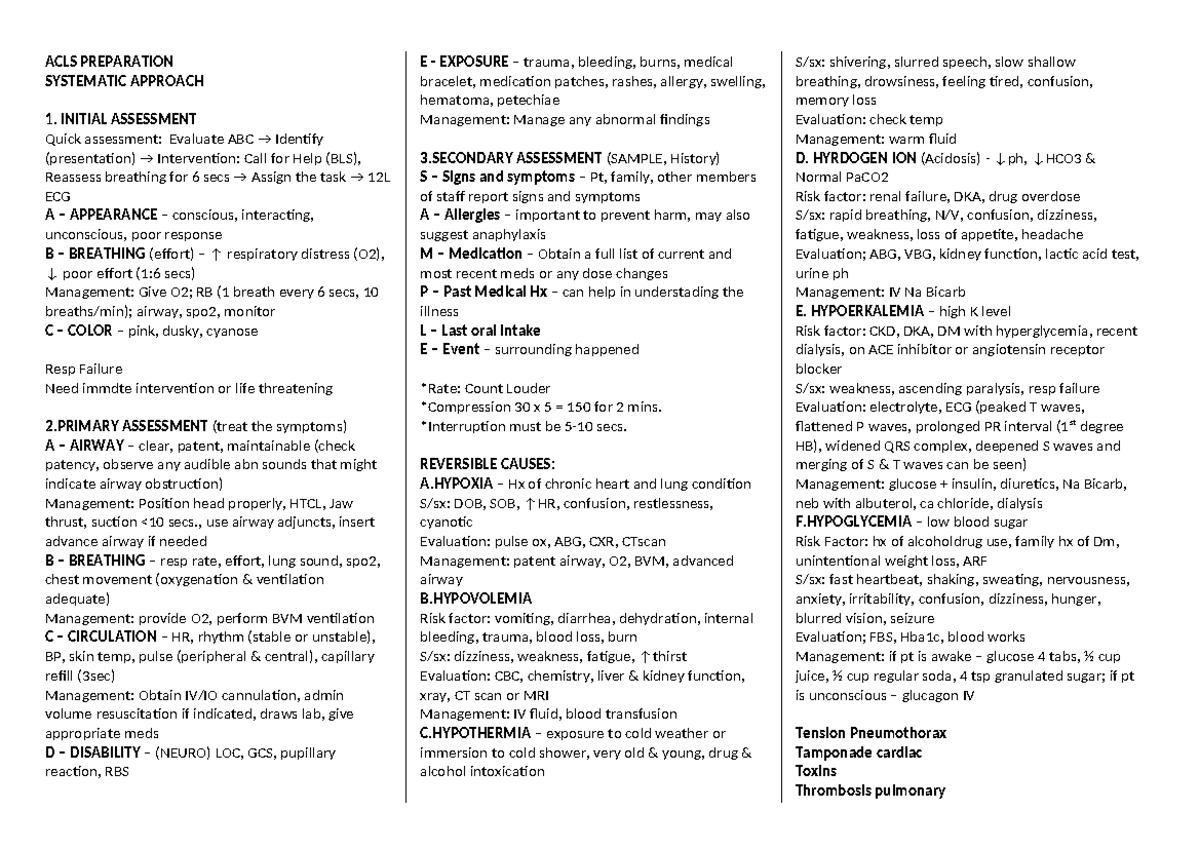 ACLS Preparation: Systematic Approach to Initial Assessment and ...