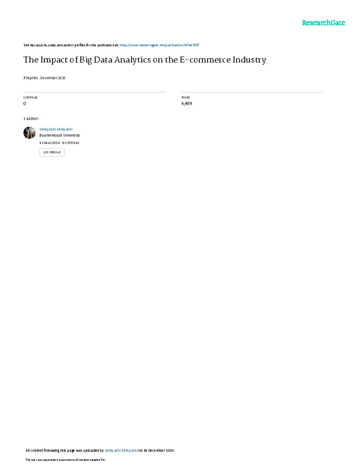The Impact of Big Data Analytics on Industry: Research Methods Final ...