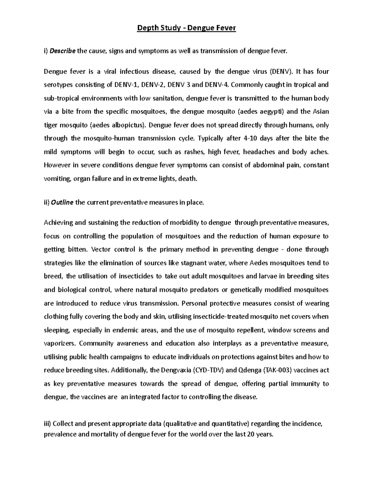 Bio Depth Study: Understanding Dengue Fever Causes, Prevention ...