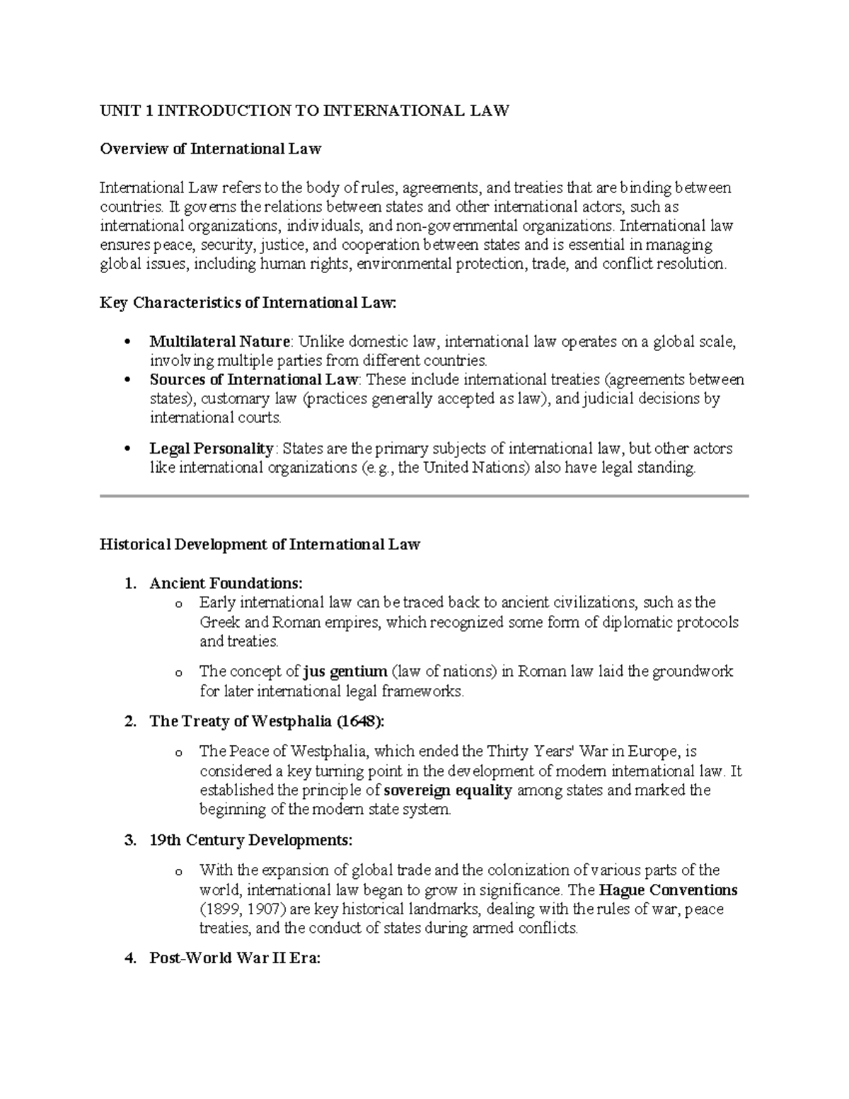 2. UNIT 1 Overview of International Law: Key Concepts and Developments ...