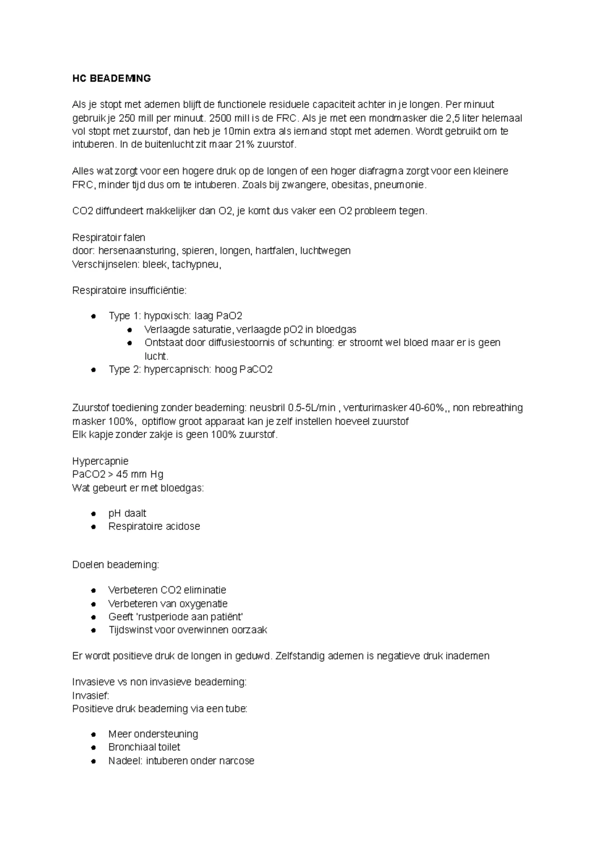 HC Beademing: Inzicht in Respiratoire Mechanismen en Behandelingen -  Studeersnel