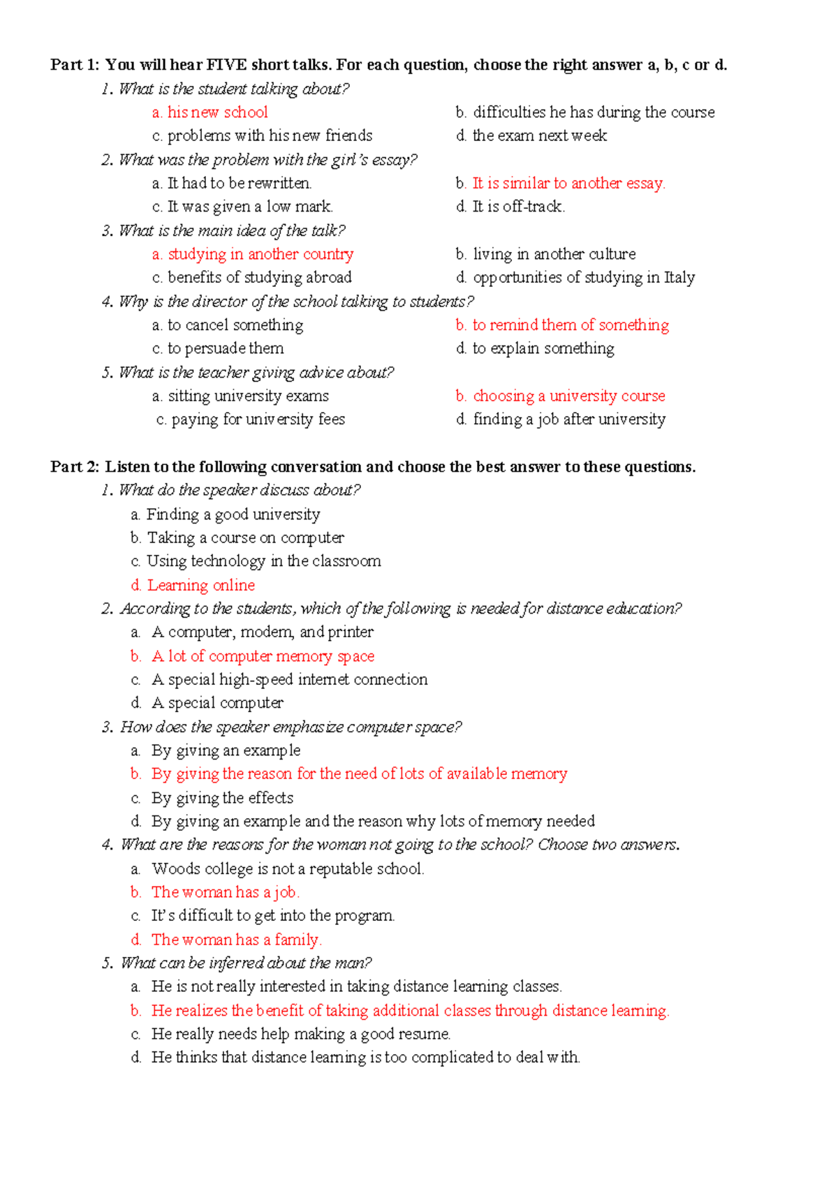 Listening-3: English Listening Comprehension Practice & Answers - Studocu