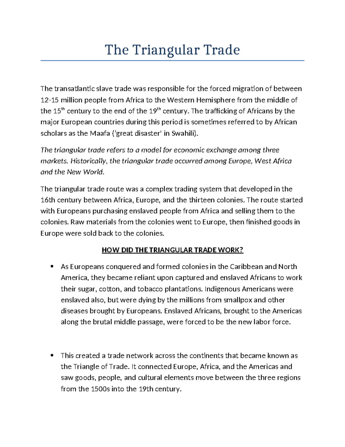 How Did The Triangular Trade Operate