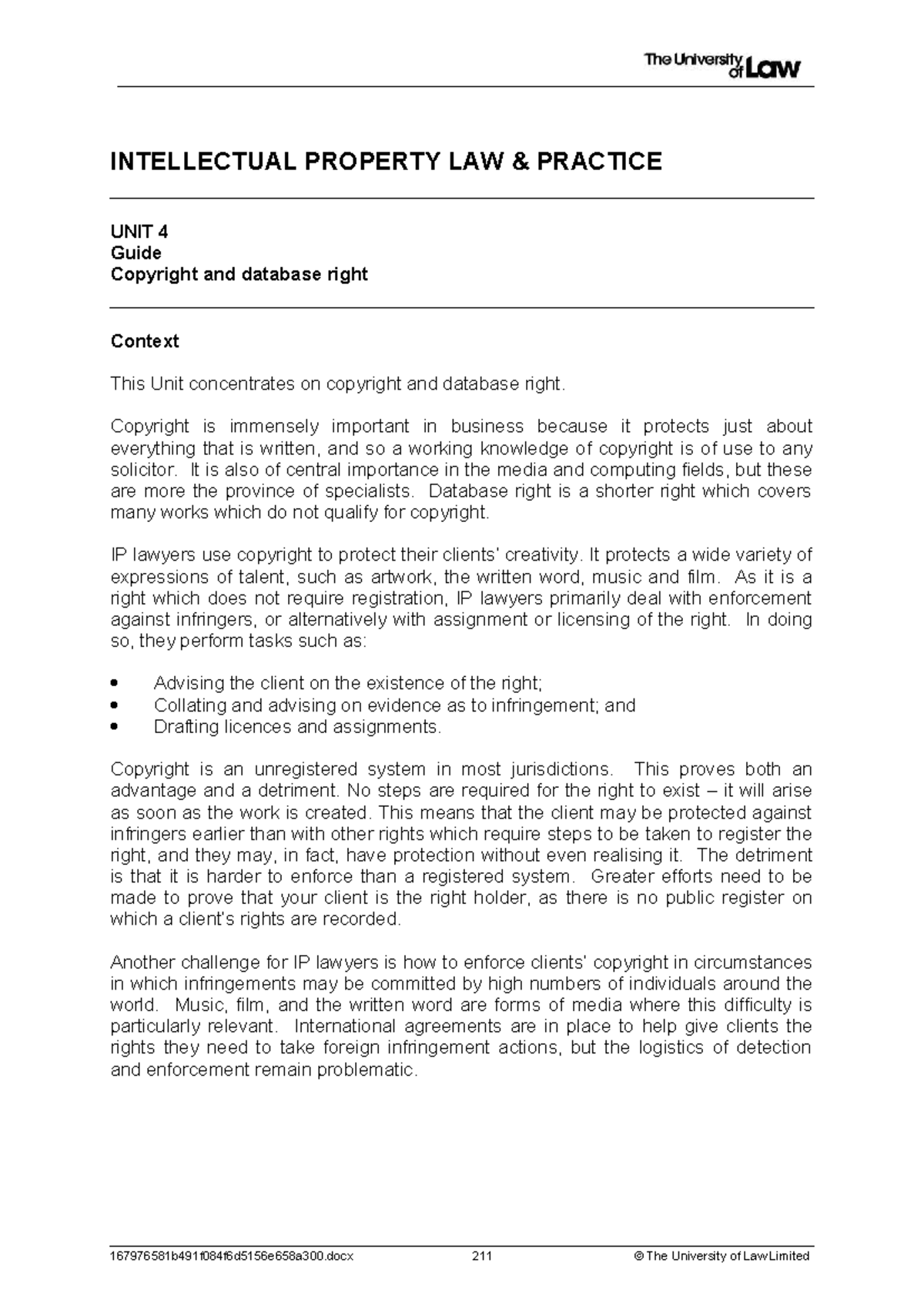 INTELLECTUAL PROPERTY LAW PRACTICE UNIT 4 Guide: Copyright & Database ...