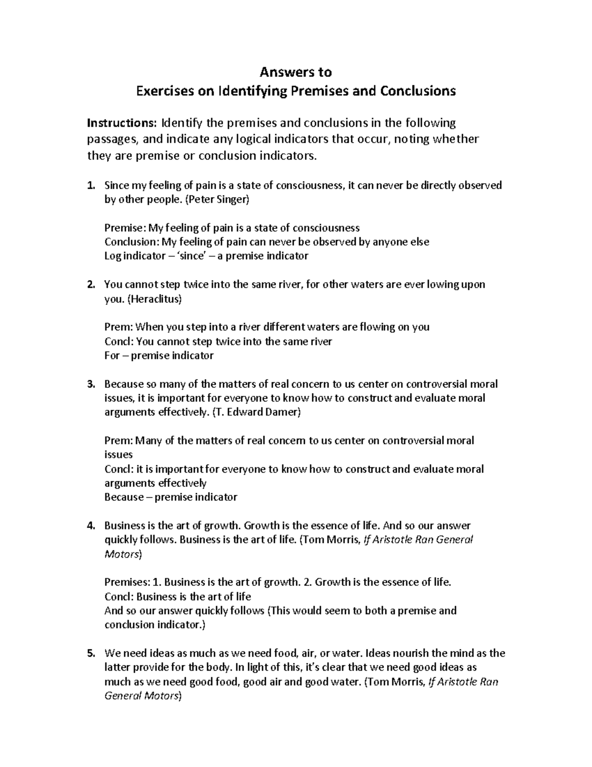 Identifying Premises and Conclusions: Exercise Answers - Studocu
