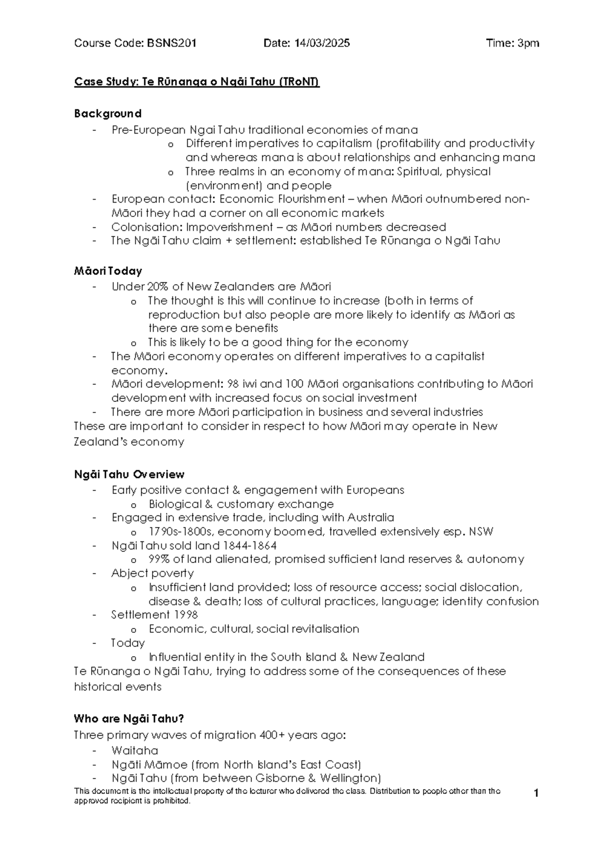 Case Study: Te Rūnanga o Ngāi Tahu (TRoNT) - BSNS201 Analysis - Studocu