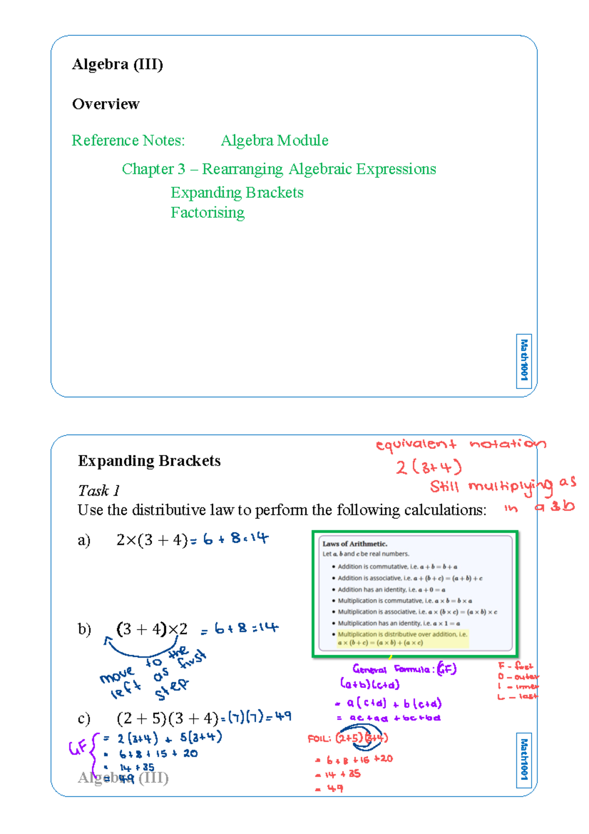 Lecture 4 - Math Algebra (III) Overview Reference Notes: Algebra Module ...