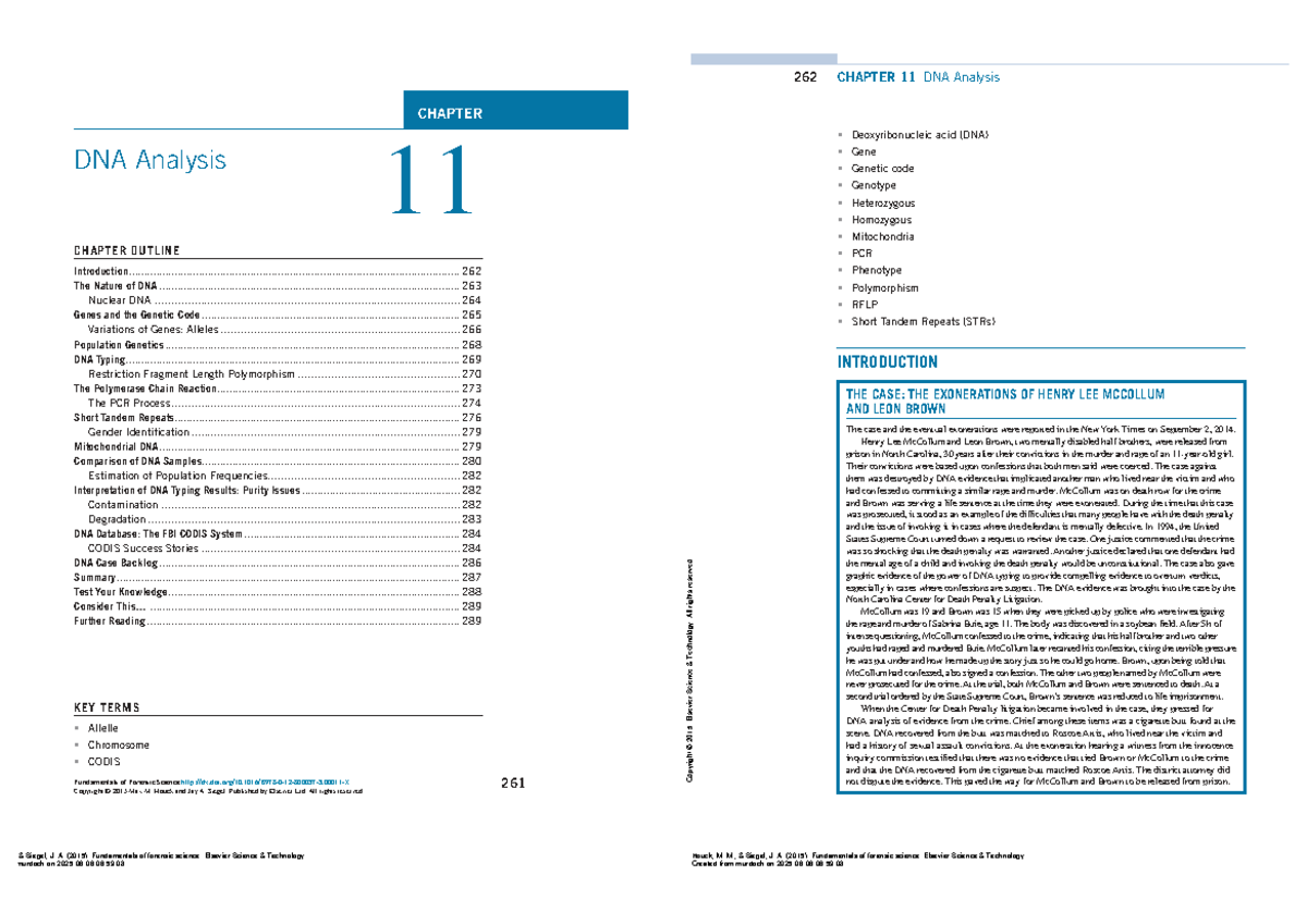 Ch 11 DNA Analysis: Key Concepts and Forensic Applications - Studocu