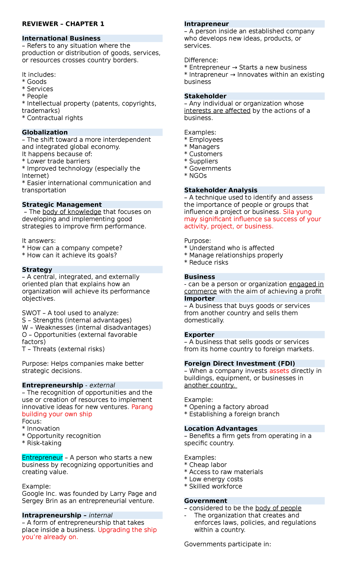 REVIEWER CHAPTER 1: International Business Concepts for IBT Prelims ...