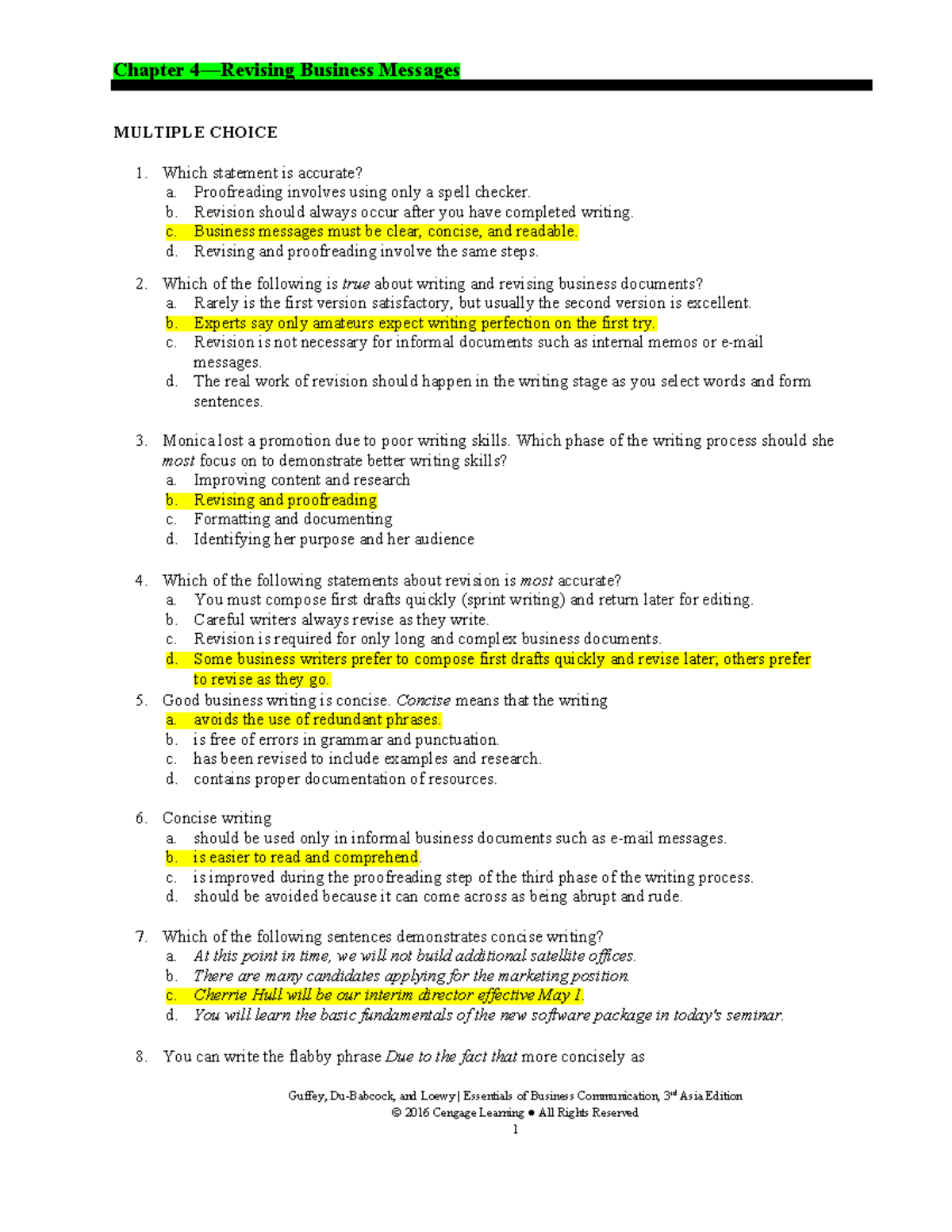 Chapter 4: Business Messages - Key Concepts and Multiple Choice ...