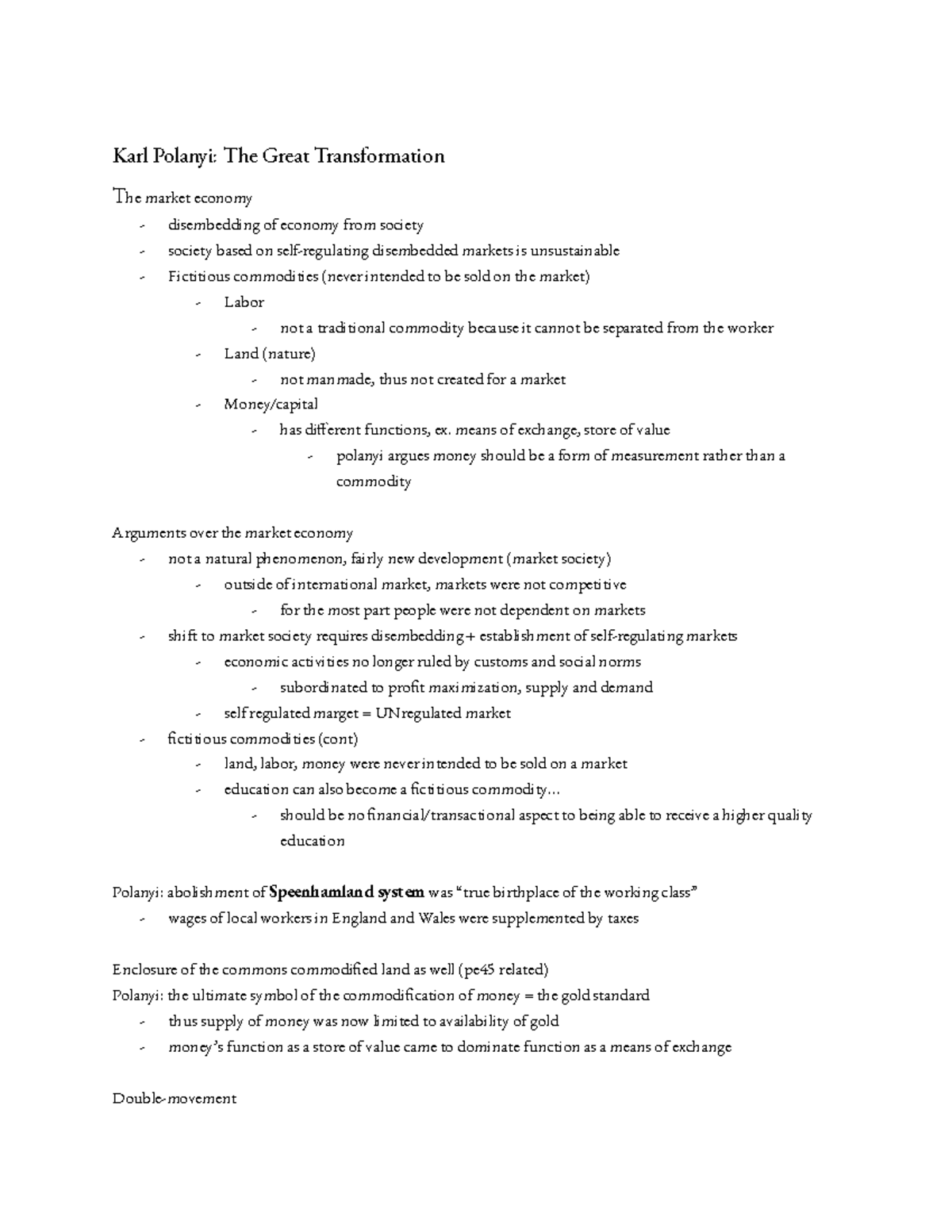 History 160 midterm 1 review - Karl Polanyi: The Great Transformation ...
