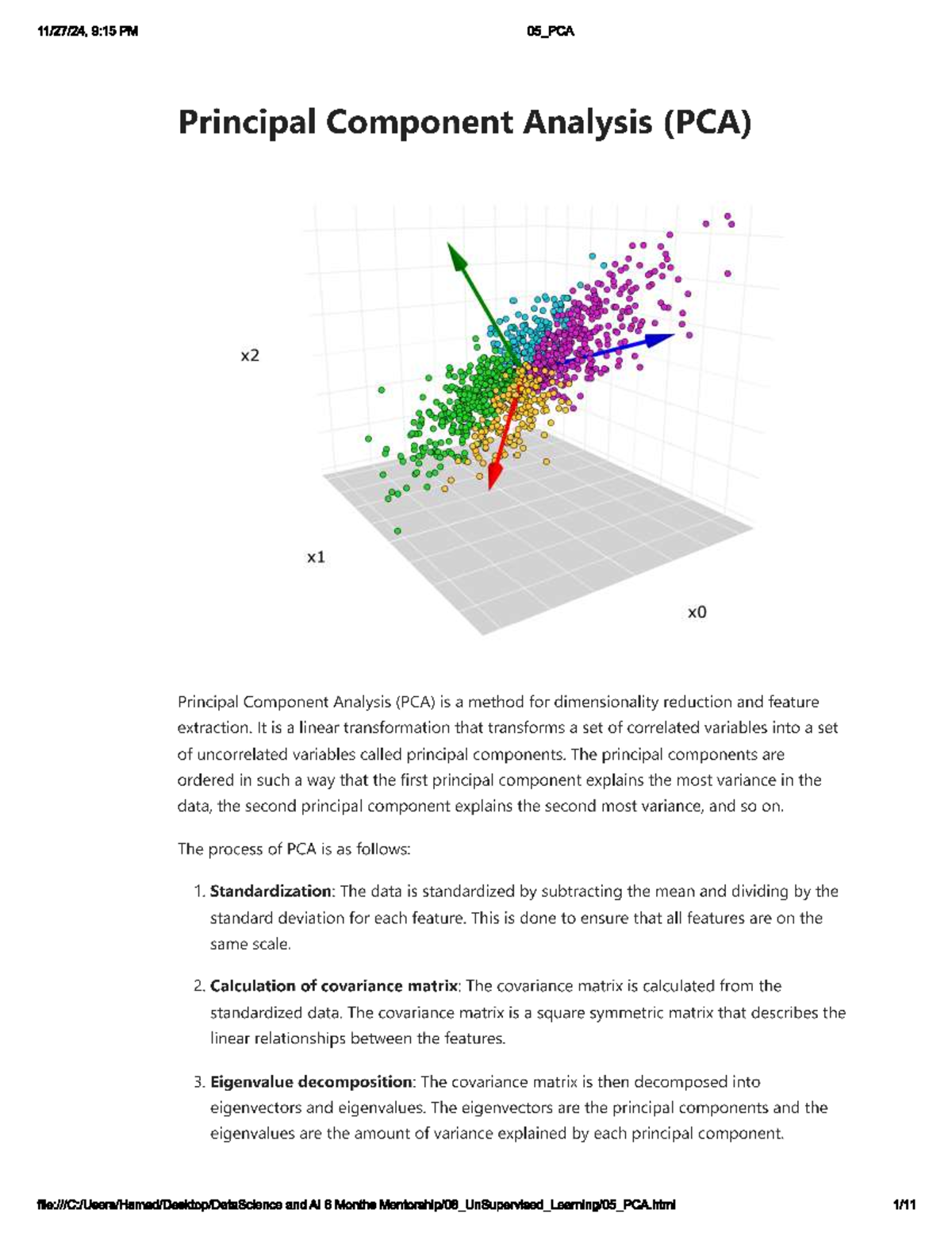 Pca - Python - 9:15 PM 05_PCA Principal Component Analysis (PCA) x2 x1 ...