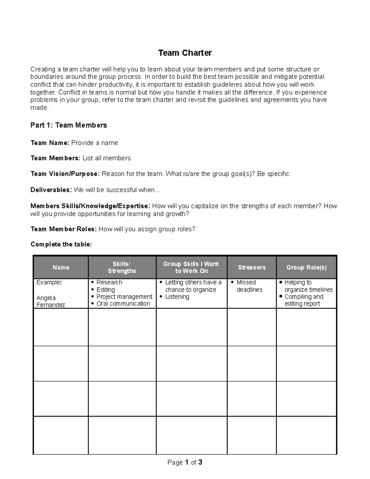 Team Charter template - Tutorial - Team Charter Creating a team charter ...
