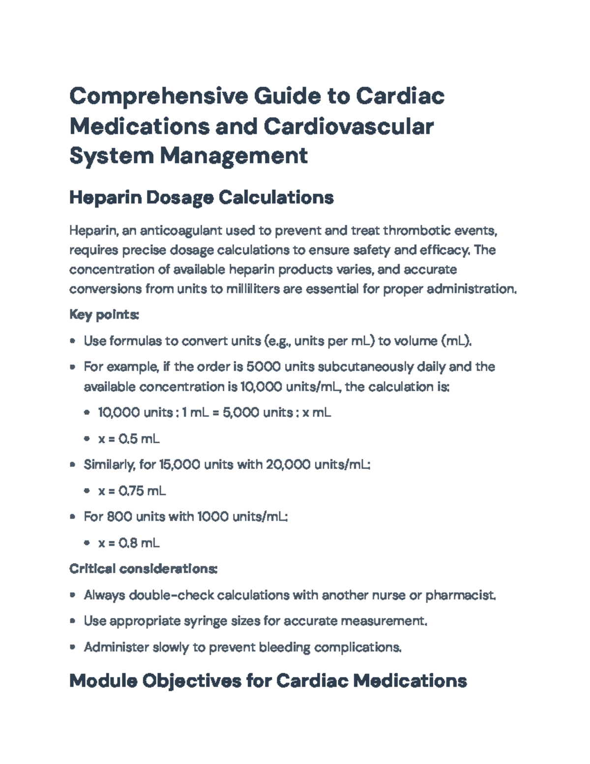 Comprehensive Guide to Cardiac Medications & Infusion Calculations ...