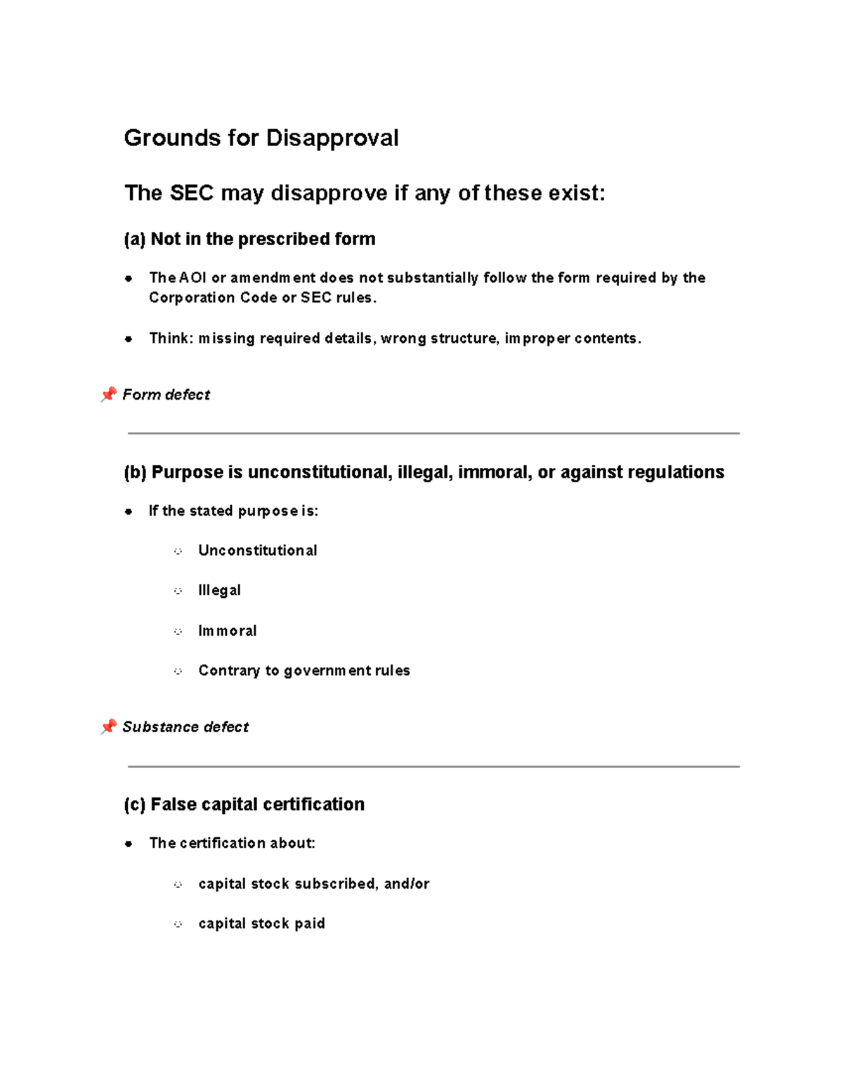 Corpo - Grounds for Disapproval of AOI and Amendments - Studocu