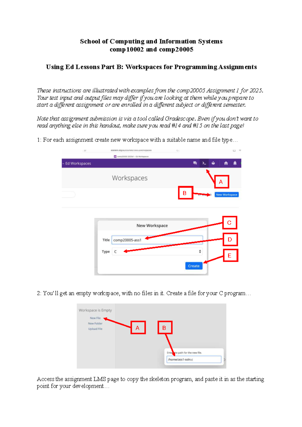 Ed Lessons Part B: Workspaces for Programming Assignments (2025) - Studocu