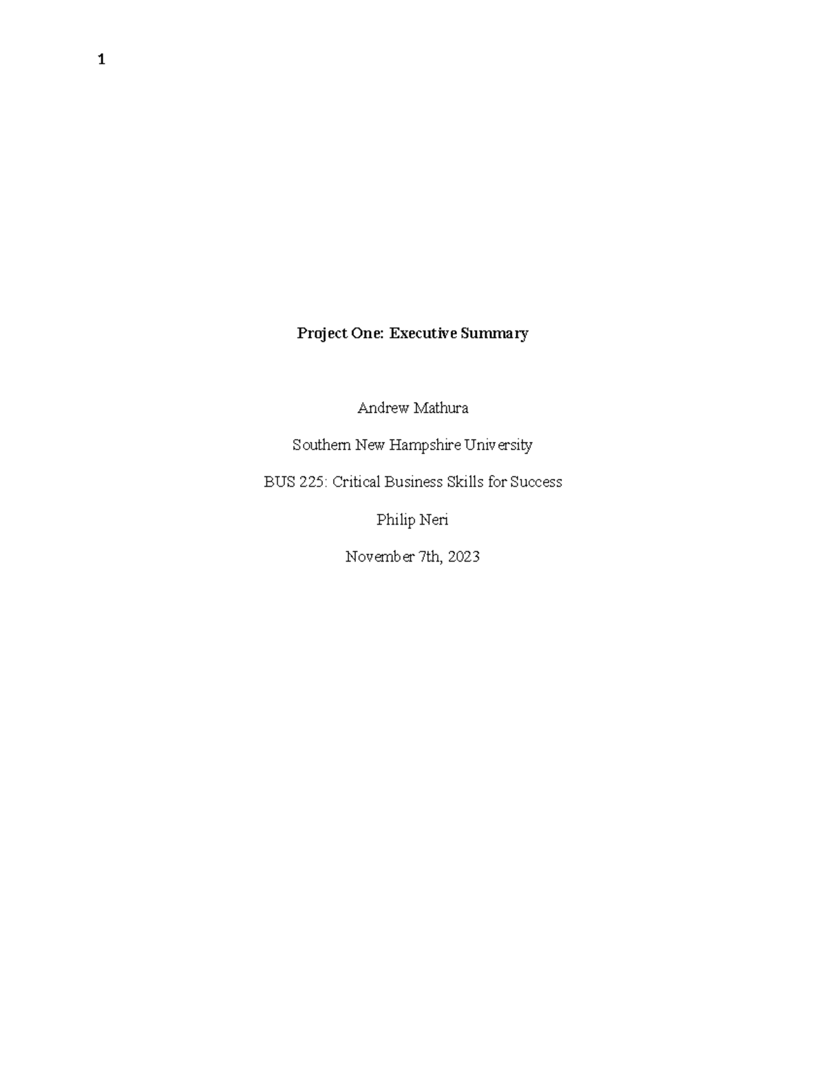 BUS225 Project One: Executive Summary on Market Diversification ...