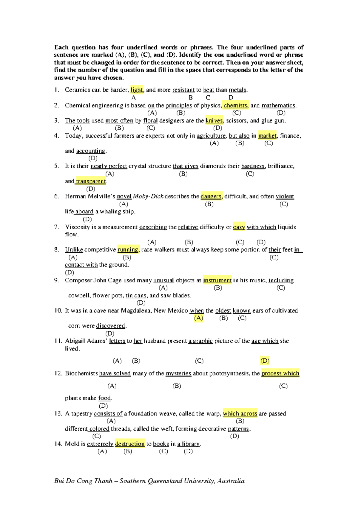 Error Identification Quiz - ENG101 - Studocu